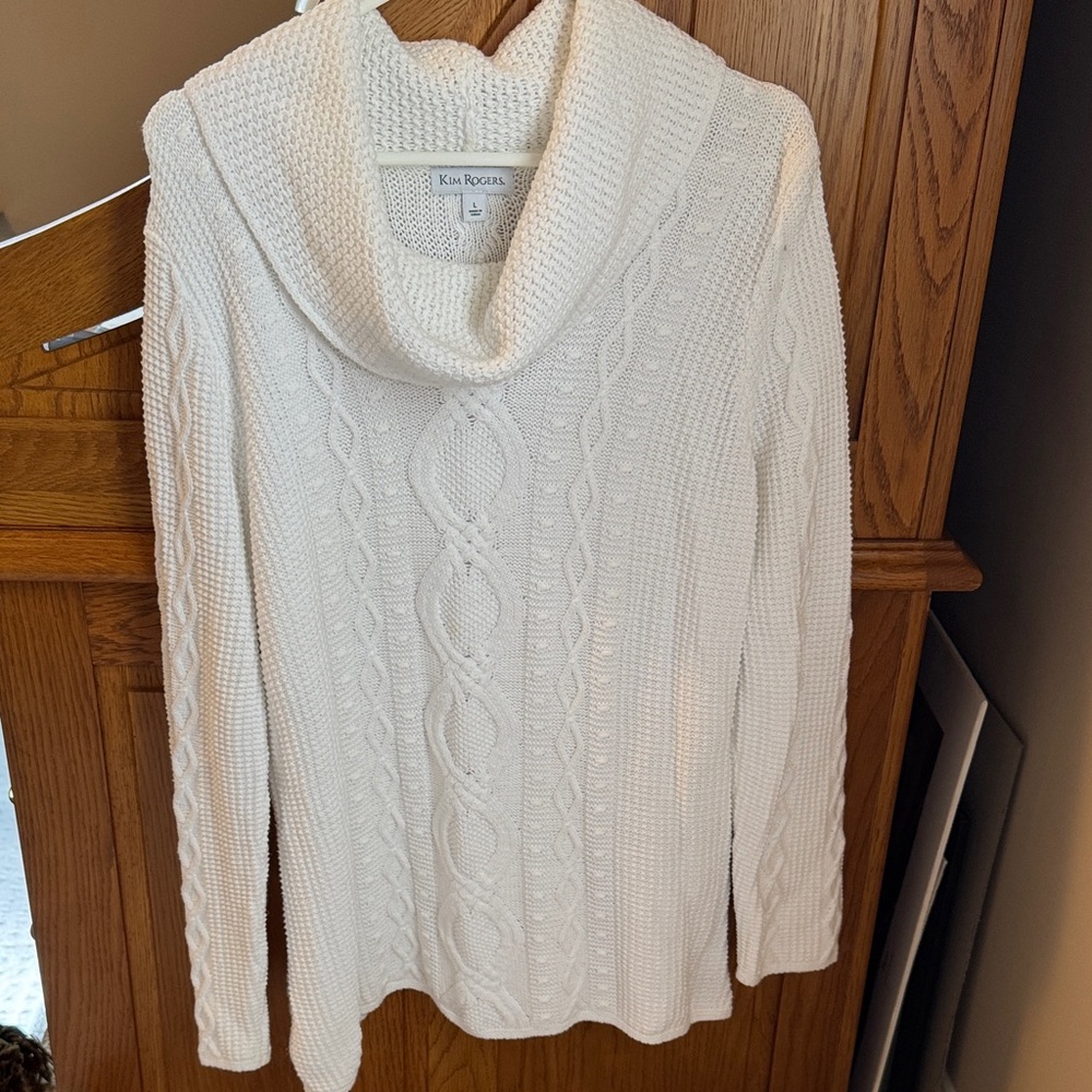 Kim Rogers Ivory Cable Cowl Neck Sweater